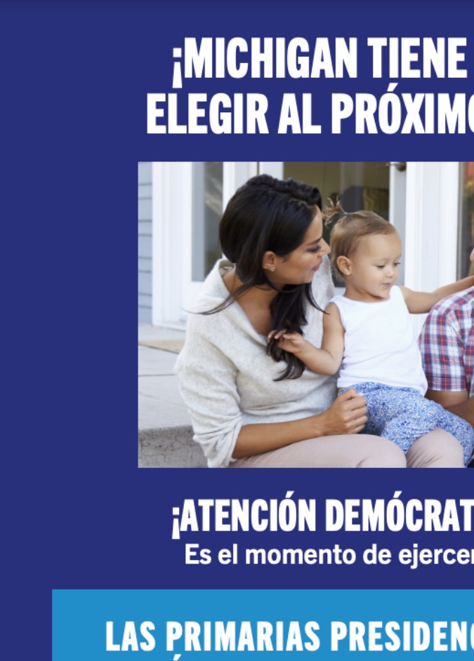 Un anuncio impreso del DNC dirigido a los votantes latinos de Michigan.